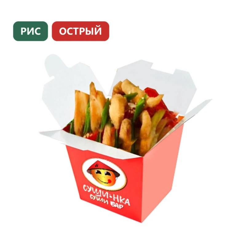 Вок с курицей и рисом в остром соусе