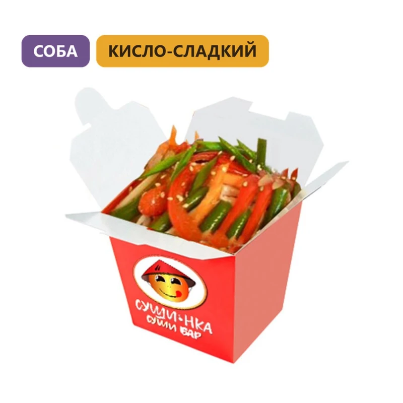 Вок с овощами и лапшой соба в кисло-сладком соусе