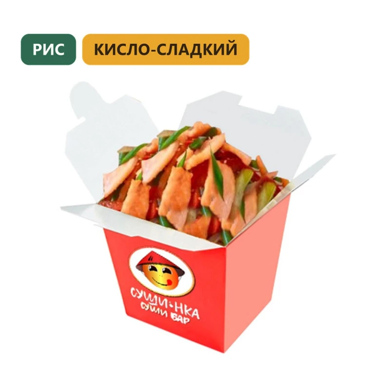 Вок с лососем и рисом в кисло-сладком соусе