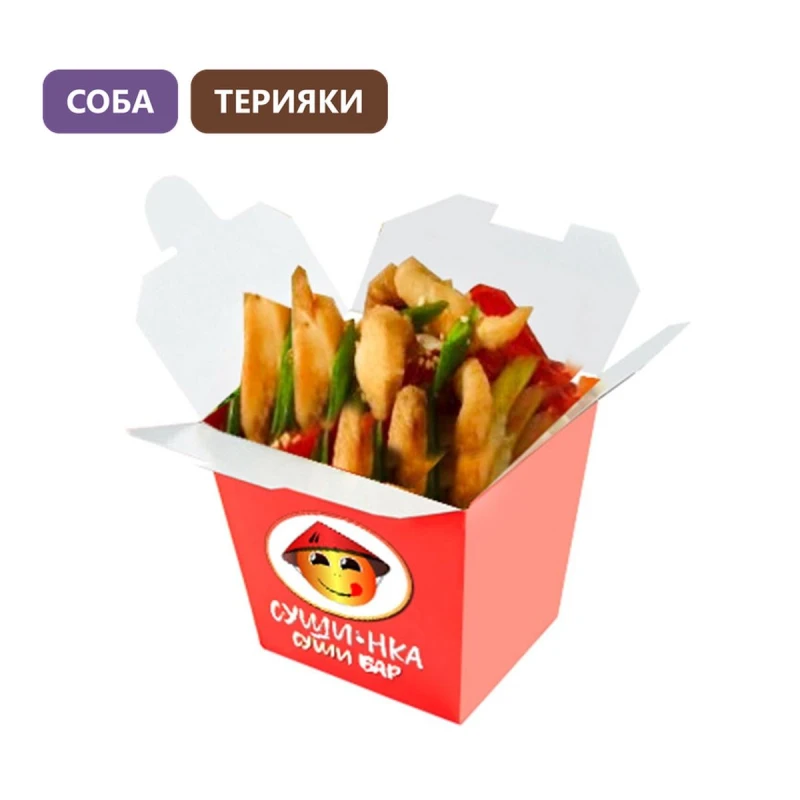 Вок с курицей и лапшой соба в соусе терияки